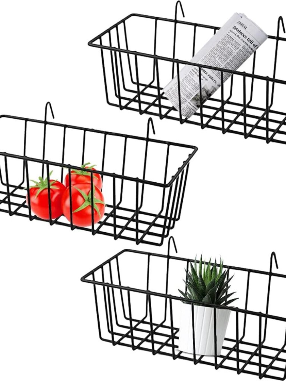 3 Pack Grid Panel Hanging Wire Basket, Storage and Display Basket for Wall, Kitc